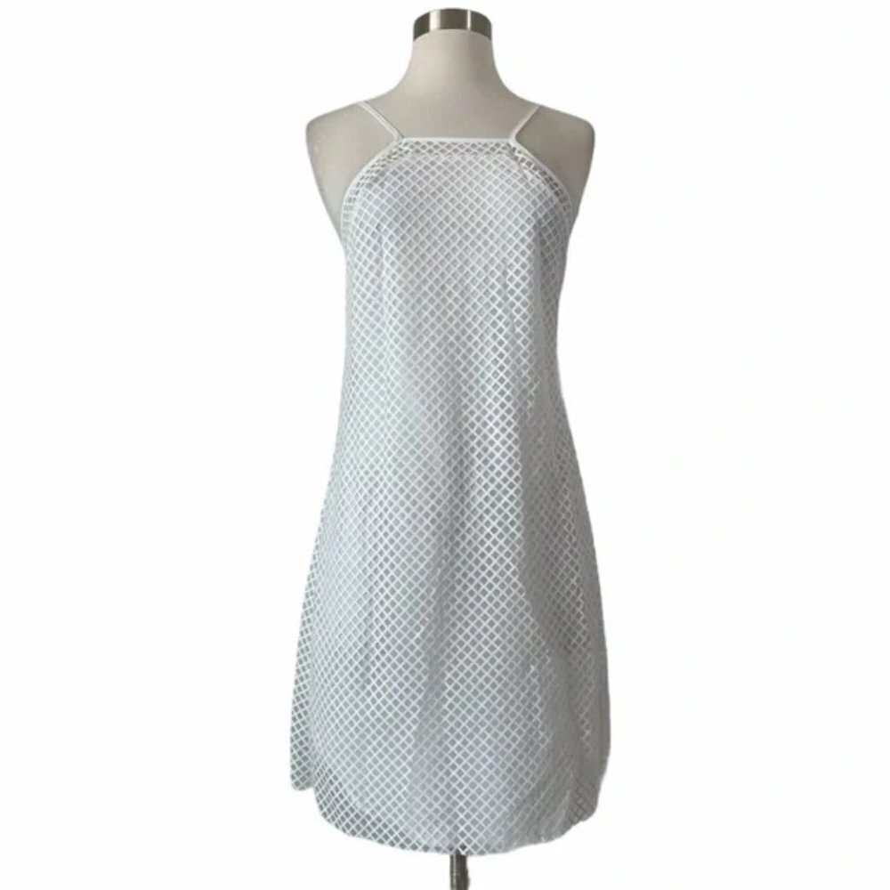 NWT NBD Revolve Sheer Lattice Grid Texture Overlay Mini Dress in White Sz. S